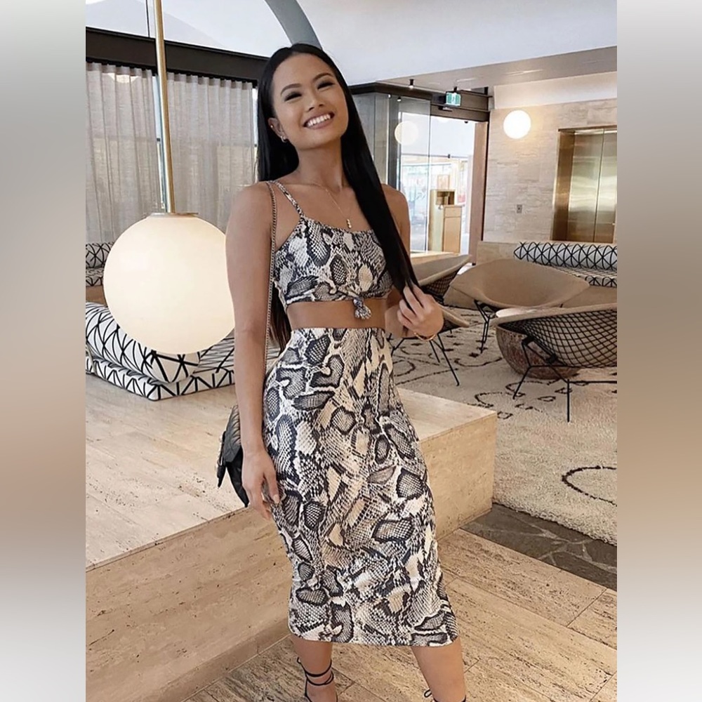 Fashion Nova Cobra Snake Skin Two Piece Skirt Set